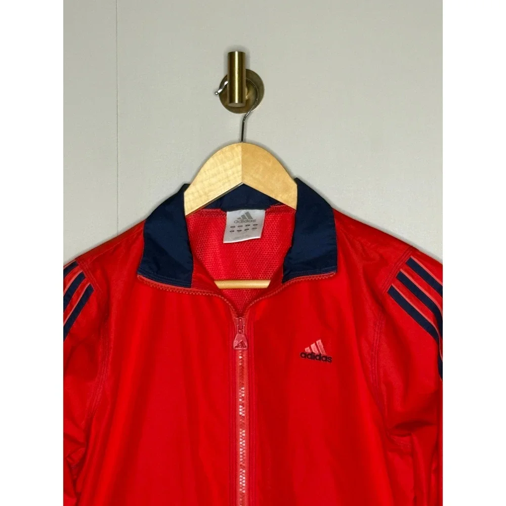 Adidas Vintage 2003 Red Navy Blue Stripe Full Zip Windbreaker‎ Jacket 939006 S